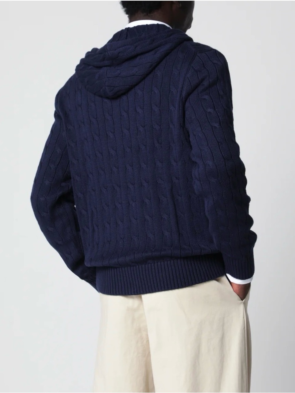 Polo Ralph Lauren Cable-Knit Cotton Full-Zip Hoodie Sweater Classic Navy Preppy - Picture 3 of 8